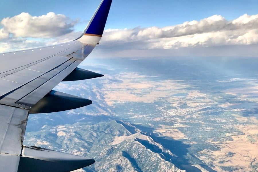 view over the rocky mountains from an airplane