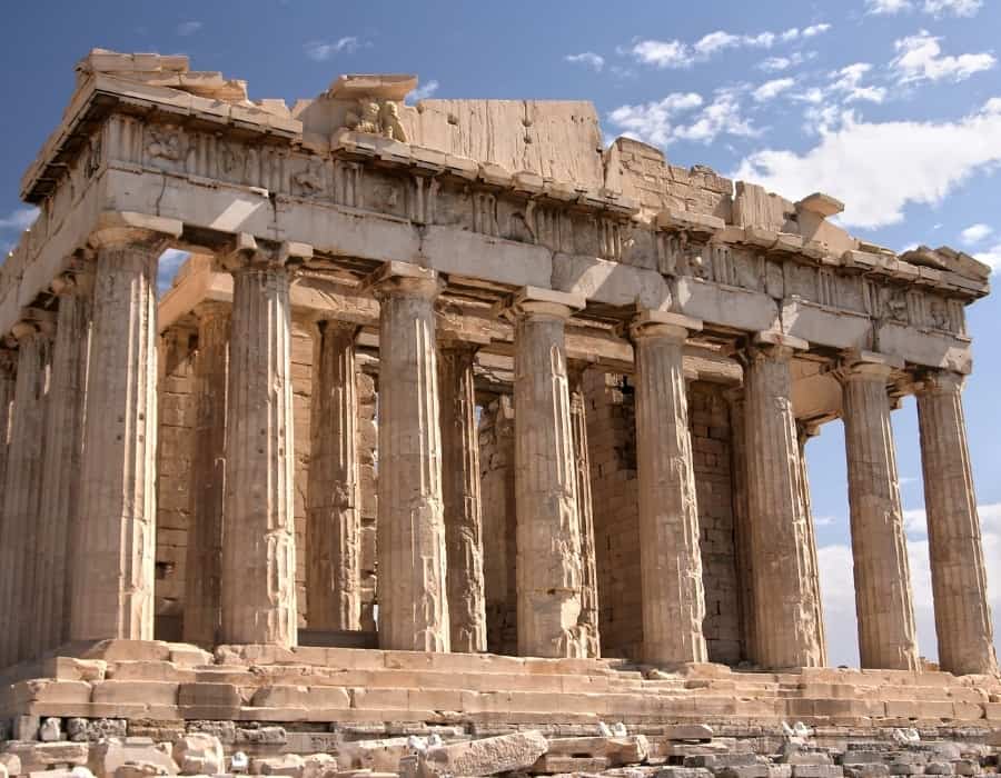 The front view of the Parthenon at the Athens' Acropolis