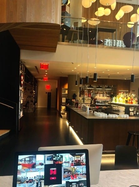 The work area called the living room at CitizenM Bowery Hotel New York