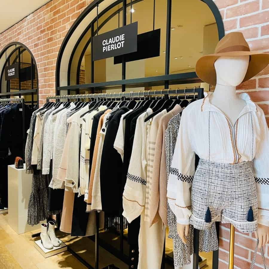 A display of Claudie Pierlot, an affordable French brand, in Le Bon Marché Paris