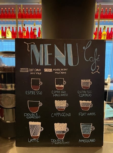The choices at the coffee bar at CitizenM Paris CDG