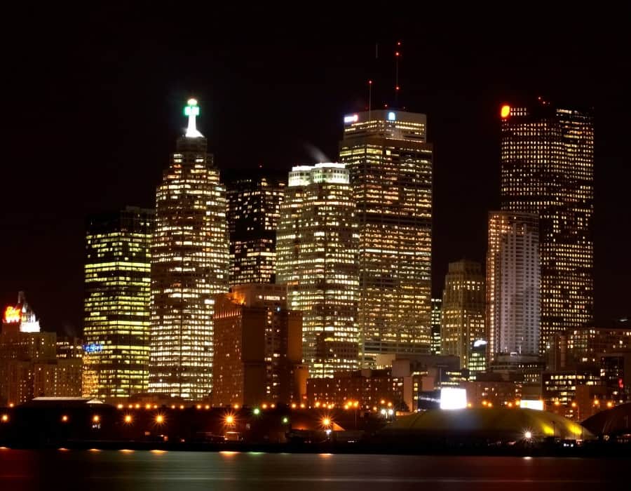 Downtown Toronto highrises at night