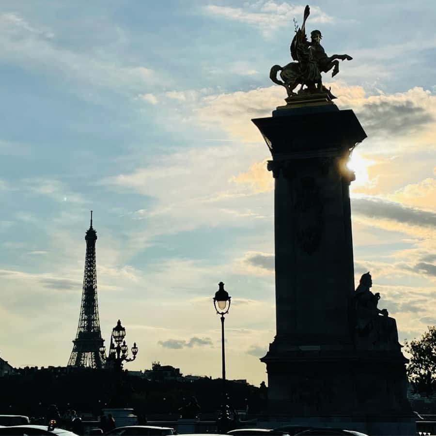 Eiffel Tower from Pont Alexandre III Bridge at Sunset