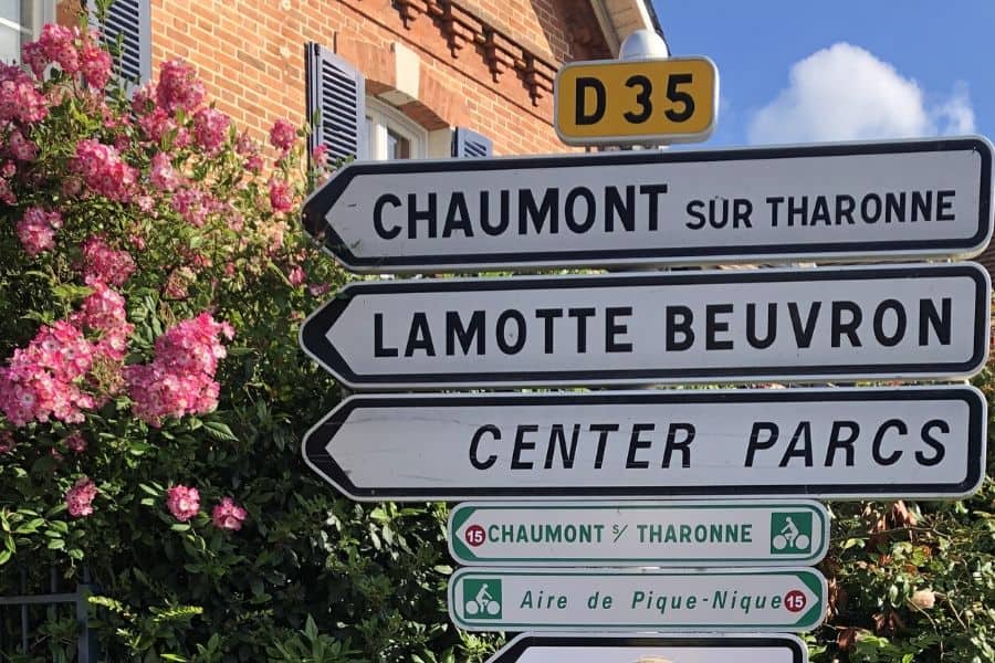 Town signs in Loire Valley