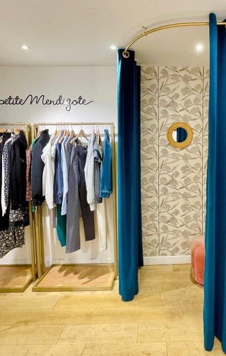 The charming inside of affordable French women's brand, Petite Mendigot in Paris