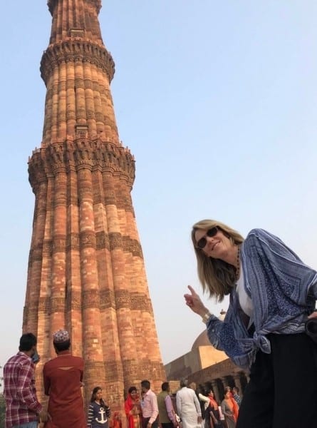 Susan Heinrich at Qutb Minar, a Unesco World Heritage Site in Delhi, India