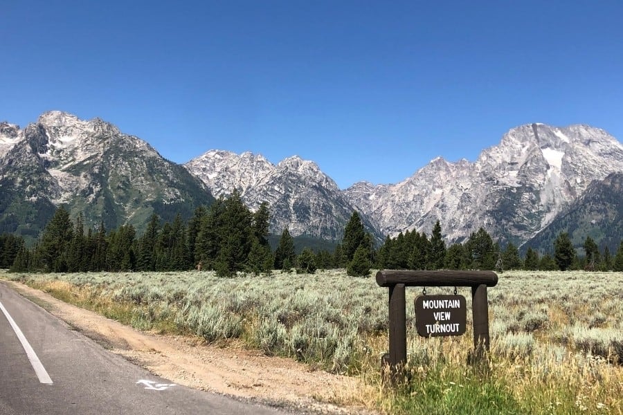 A scenic drive with tournout sign in Grand Teton National Park