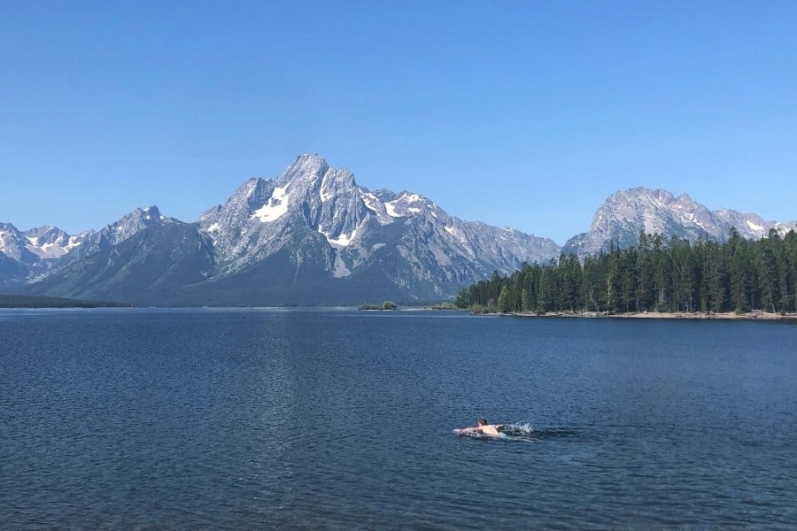 swimming in Colter Bay at Grand Teton National Park