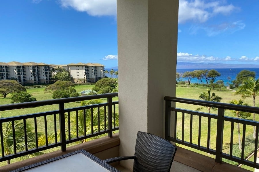 A view out over the Pacific Ocean from the Westin Nanea Ocean Villas Resort in Maui