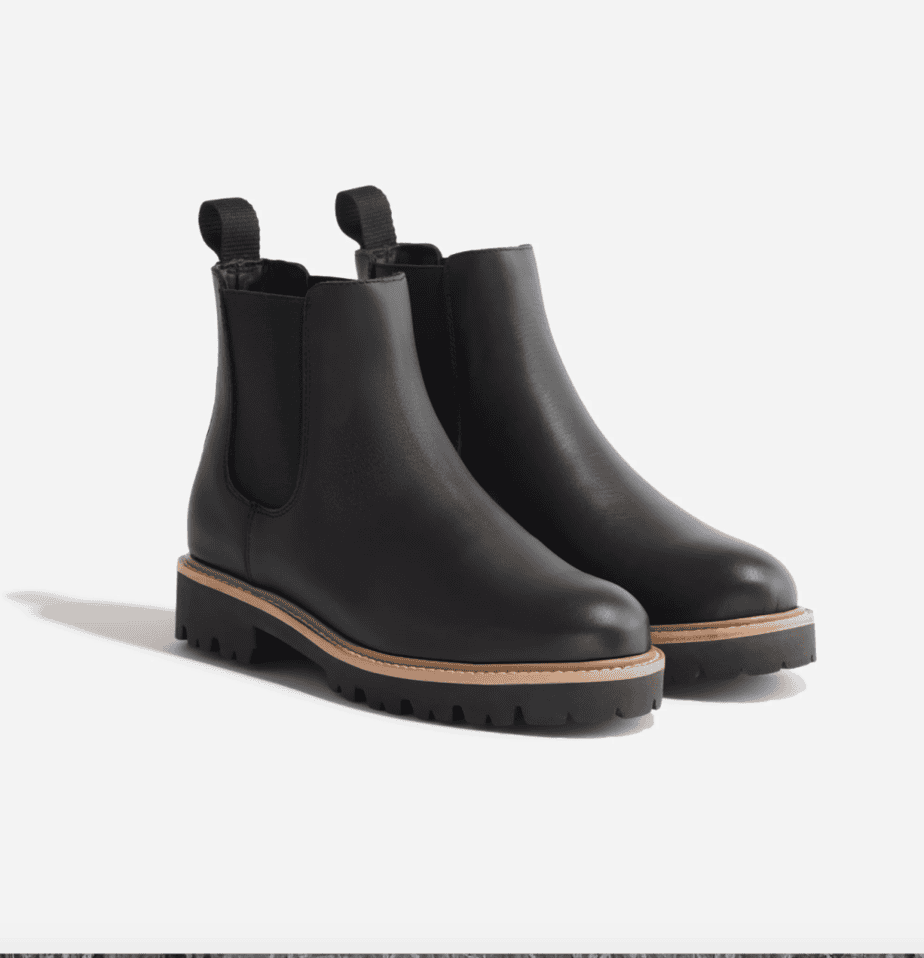 A pair of black booties with as rubber sole